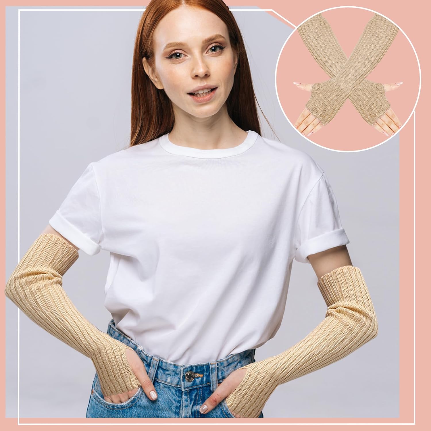 Suhine 12 Pairs Arm Warmers for Women Cute Knit Long Fingerless Gloves Wrist Warmers with Thumb Hole Y2k Japanese Style for Cold Weather Typing Driving Cosplay Winter Christmas Gift - Image 5