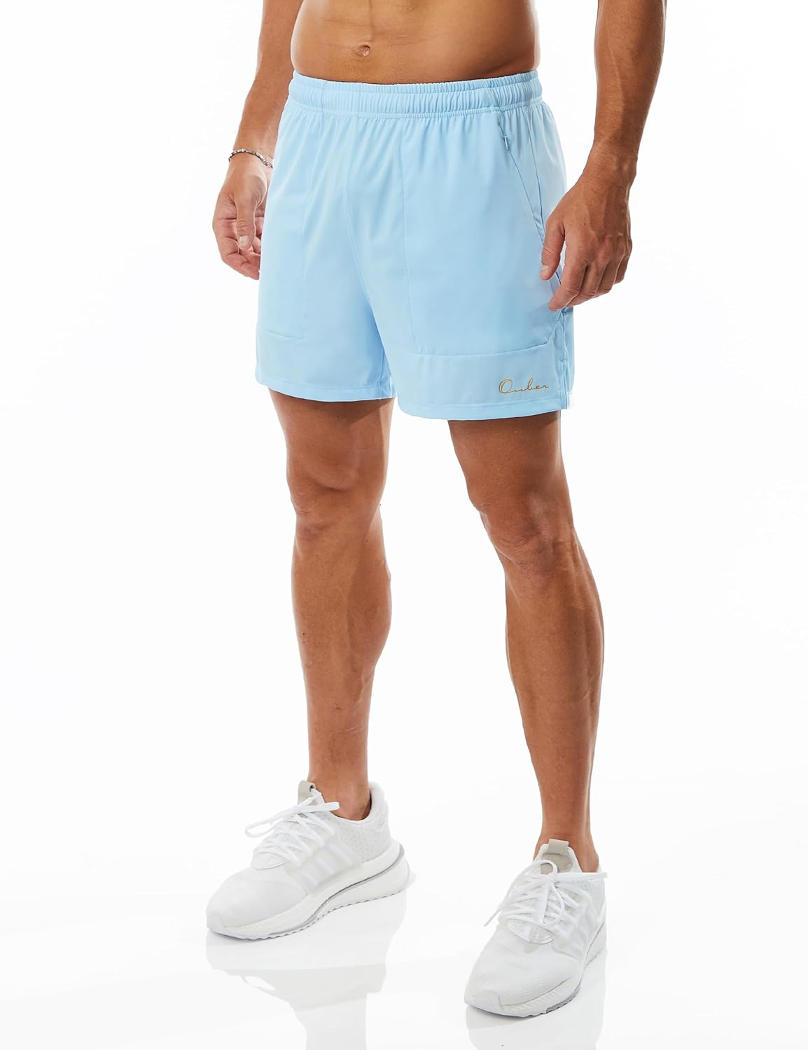 Ouber Men's Athletic Gym Shorts Workout Quick Dry Shorts for Men Running Training with Zipper Pockets - Image 2
