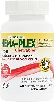NaturesPlus Hema-Plex Iron - 60 مضغ بيري مختلط - 85 مجم من الحديد العنصري - إجمالي صحة الدم - مع فيتامين C & amp؛ Bioflavonoids - نباتي ، خال من الغلوتين - 20 حصة