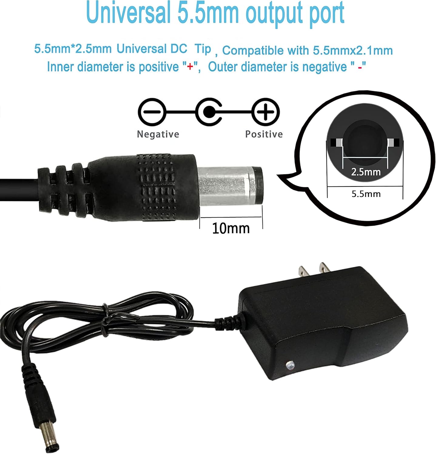 Universal 5.5mm output port with polarity diagram