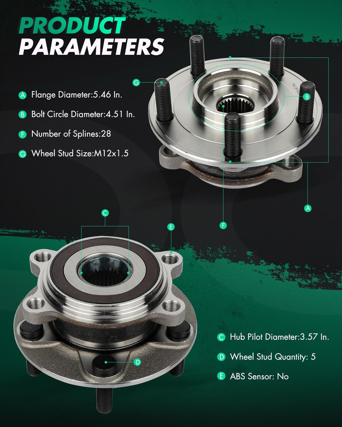 SCITOO Wheel Hub Bearing fit For 2014-2017 For Mazda 3 2016-2017 For Mazda CX-3 Compatible For OE 513354 Front 5 Bolts 1 pad