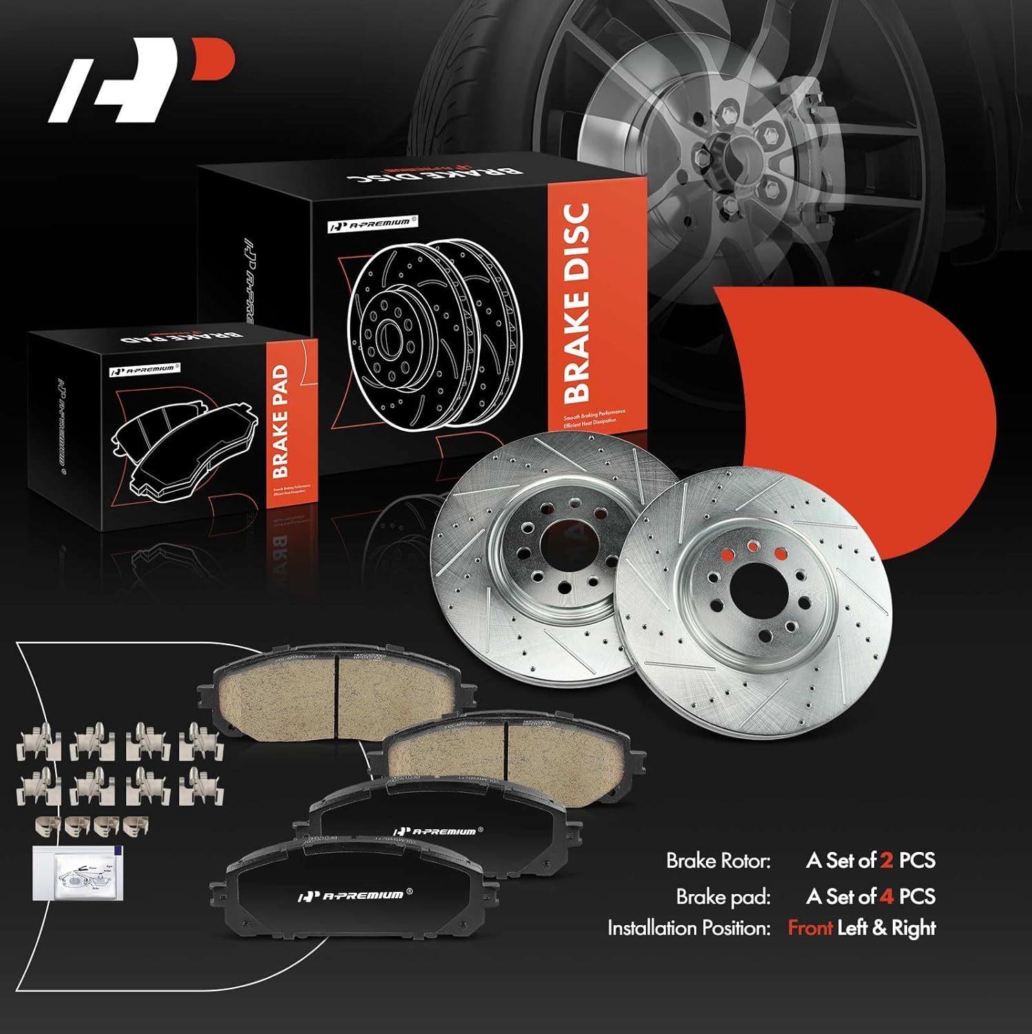 A-Premium 12.99 inch (330mm) Front Drilled and Slotted Disc Brake Rotors + Ceramic Pads Kit Compatible with Select Jeep Models - Cherokee 2014-2022, 6-PC Set