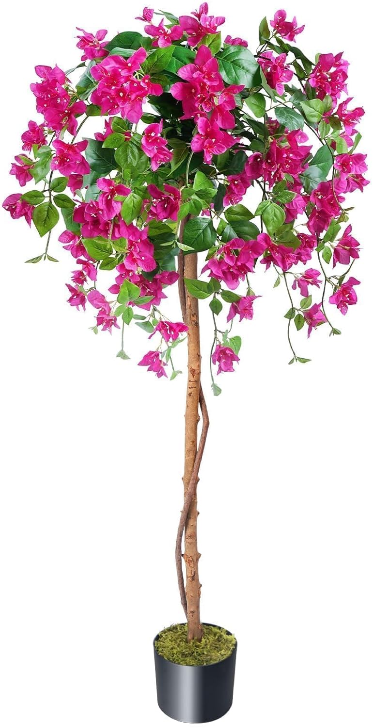 HUAESIN Artificial Bougainvillea Tree Faux Outdoor Plants 5FT Tall Fake Plant with Silk Flowers Lifelike Artificial Trees for Outdoors Porch Decor Indoor Office Garden Wedding Home
