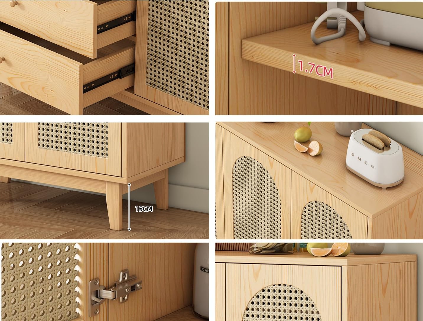 Solid Wood Sideboard, Rattan Entryway Cabinet, Living Room Coffee Counter, Kitchen Cupboard MINGPING (Color : Rattan 80x40x90cm)