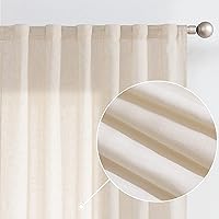 Vista 1 de Lazzzy Cortinas de lino beige de 108 pulgadas de largo para sala de estar, bolsillo para cortinero, pestaña trasera, cortinas de ventana