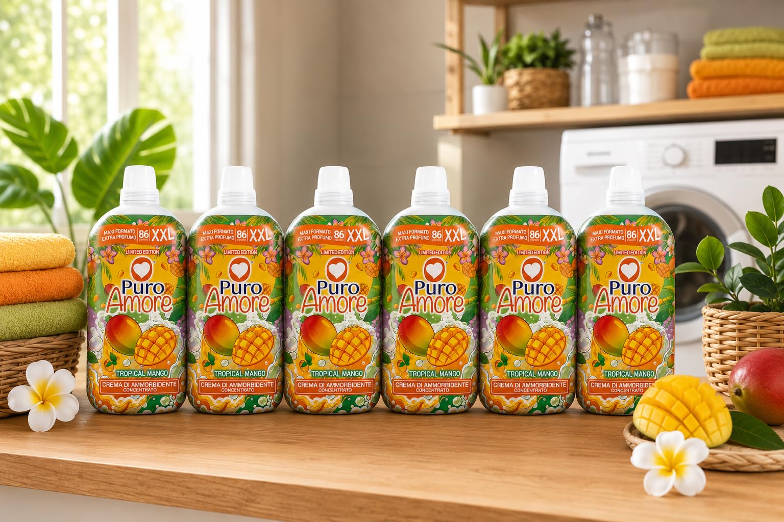 Crema Ammorbidente Concentrato XXL Tropical Mango 86 Lavaggi Varianti 3 o 6 Pezzi Extra Profumo Formula Concentrata Per Bucato Morbido (6 Pezzi)