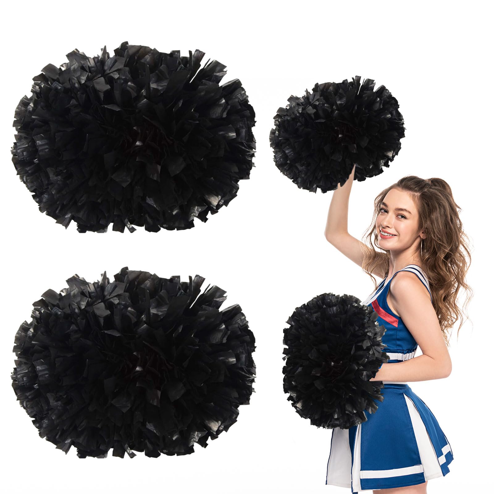 Cheer Pompony z uchwytem, ręczne pompony drużyny cheerleaderek, do drużyny sportowej, gry ducha, na imprezę taneczną, dla dorosłych, czarne, 10 szt