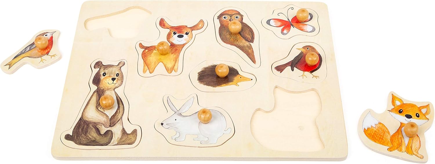 Small Foot 11499 Forest Puzzle Made of Wood with Cute Animal Motifs, for Ages 12 Months and up Toys, Multicolored