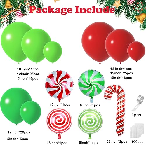 Miniatura 3 de Kit de arco de globos de Navidad, 129 globos de Navidad con globos de látex de 18 pulgadas, 12 pulgadas, 5 pulgadas, verde, rojo, lima, verde,