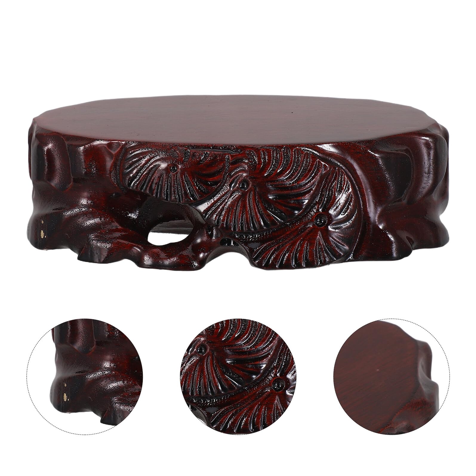 VALICLUD Base de Madera Marrón Ovalada Diseño Oriental Elegante y Tradicional, Pedestal para Figuras y Macetas Estabilidad Mejorada y Antideslizante Adecuado para Salas de Té