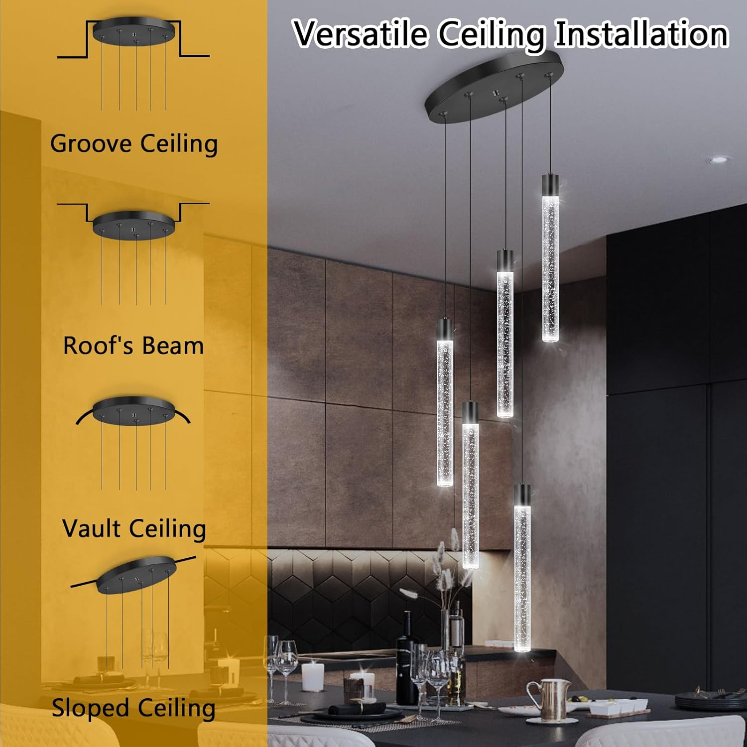Modern Crystal Chandelier for Dining Room LED Dimmable Pendant Lights Kitchen Island Lighting Ceiling Hanging