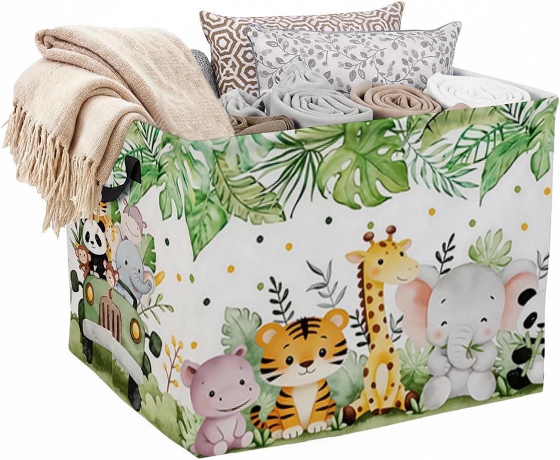 56L Animals Laundry Basket Clothes Hamper with Handles,Foldable Blanket Storage Large Laundry Hamper with Waterproof,Toy Storage Bin Organizer,Cube Clothes Organizer,Home Decor Gifts