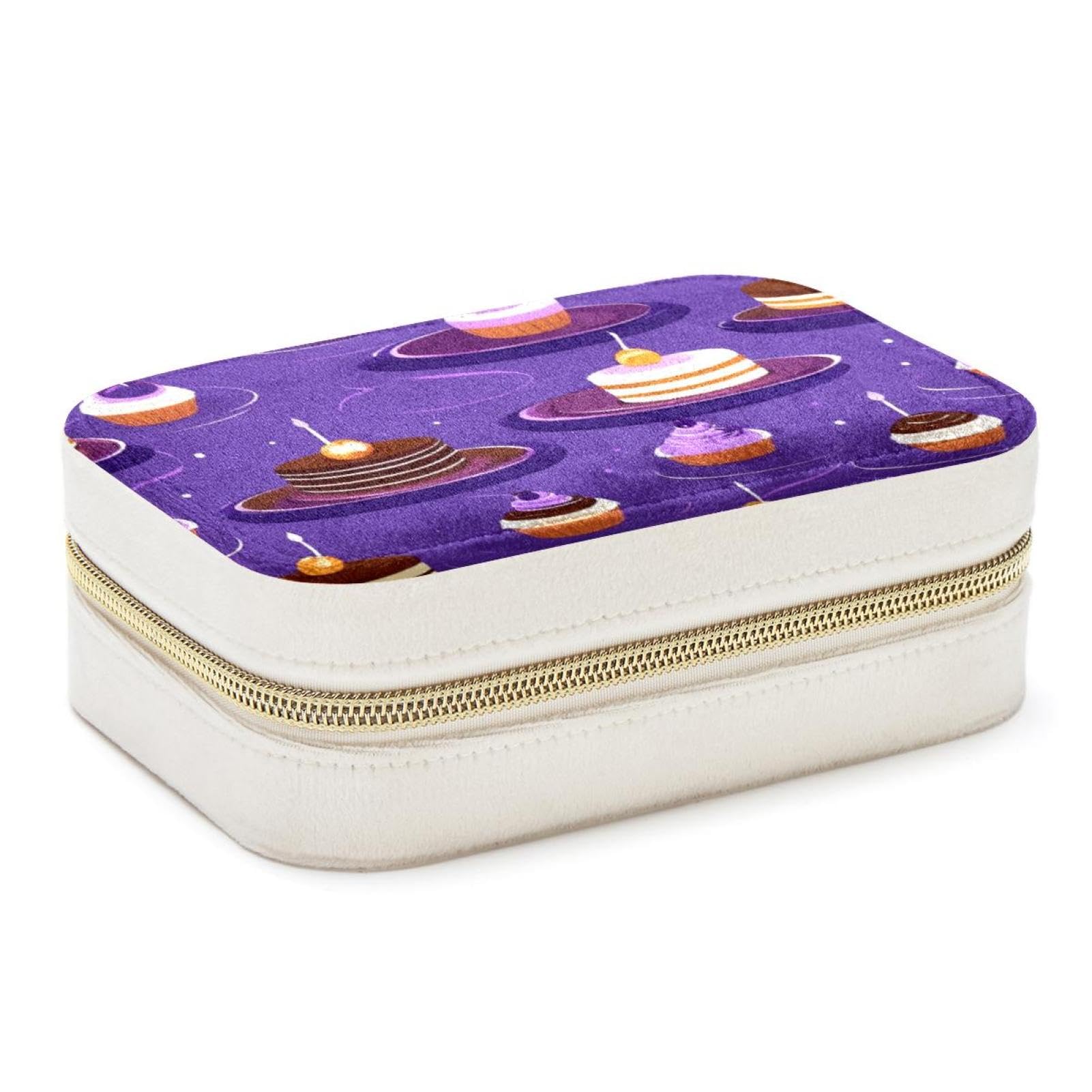 Boîte à bijoux double couche motif dessert violet pour bagues et colliers