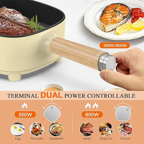 Vista 20 de Audecook Hot Pot - Sartén eléctrica antiadherente de 2 litros, esmalte cerámico de 8 pulgadas, cocina de viaje portátil para ramen/bistec/arroz G