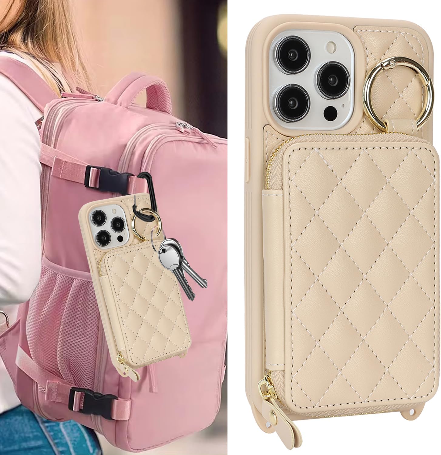 Crossbody Wallet Case for iPhone 15 Pro Max, PU Leather Zipper Handbag Purse Flip Cover, Kickstand Folio Case with Card Slots Holder Wrist Strap Lanyard 5G 6.7 Inch-White - Image 3