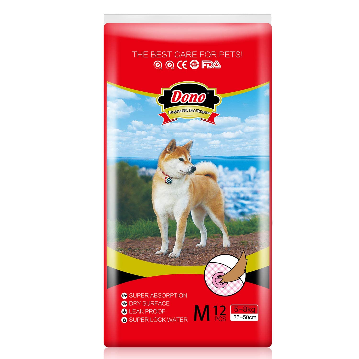 DONO Doggie Diapers Female - Disposable Dog Diapers for Girl Puppies Cats Diapers with Adjustable Tail Hole Cute Pink 12pcs (Medium, Pink) (B09TDVP4YL) Amazon Price History, Amazon Price Tracker
