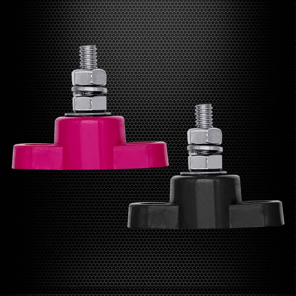 Ampper 1/4" Power Distribution Block Bus Bar 12V 150A, M6 Single Stud Battery Junction Post Marine Busbar Distribution Block Terminal for Auto Boat (Red and Black)