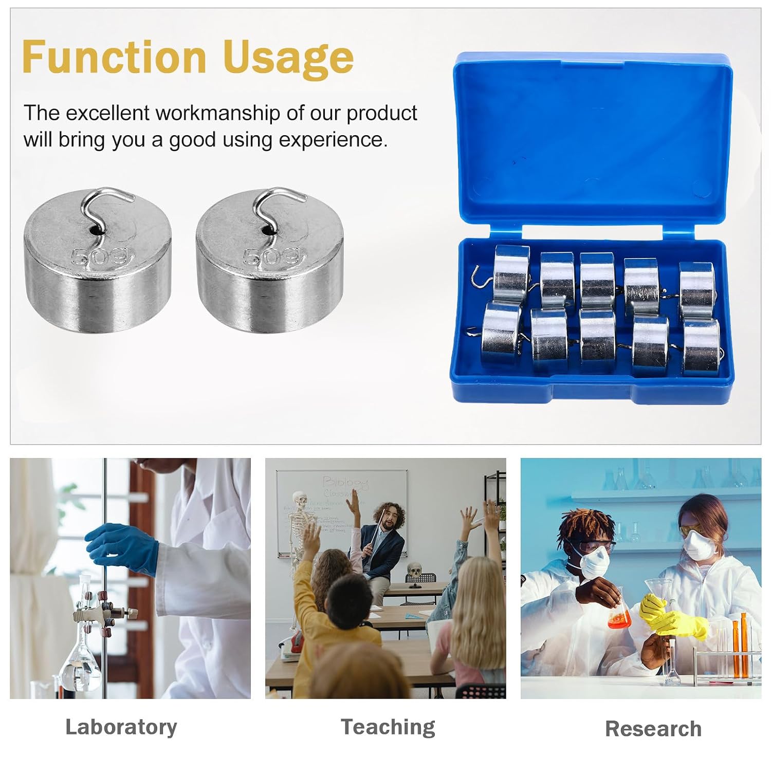 Metal Hook Weights 10 Piece Set 50g Silver Mechanics Teaching Tool