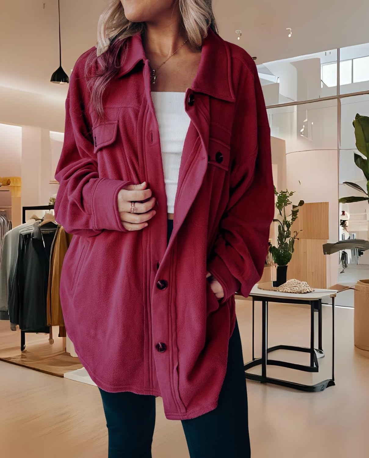 Women's Corduroy Shirt Jacket Long Sleeve Button Down Top with Lapel Collar Pockets Casual Wear for Vacation - Image 5