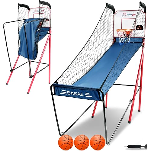 BAGAIL Basketball Arcade Game, Electronic Basketball Shooting Game, Arcade Sounds, Foldable Frame, 3 Balls, Inflation Pump, Ideal Indoor Sport Games - Single Shot