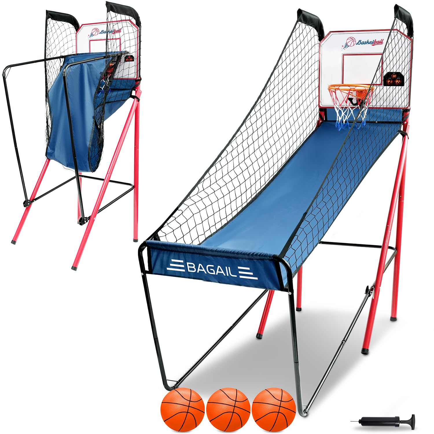 BAGAIL Basketball Arcade Game, Electronic Basketball Shooting Game, Arcade Sounds, Foldable Frame, 3 Balls, Inflation Pump, Ideal Indoor Sport Games for All Players - Single Shot-picture-21