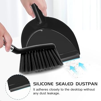 NACENA Mini Broom and Dustpan Set, Small Dust Pan and Brush Set, Black