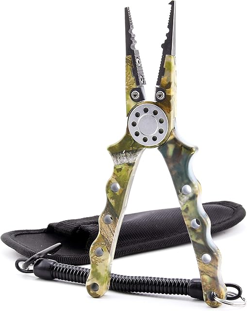 CRAZY SHARK Professional Saltwater/Freshwater Fishing Pliers Hook Remover Fishing Line Cutters with Sheath and Lanyard