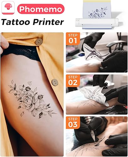 Miniatura 6 de Phomemo M08F - Impresora inalámbrica de plantillas de transferencia de tatuajes, máquina copiadora térmica de transferencia de tatuajes con 10
