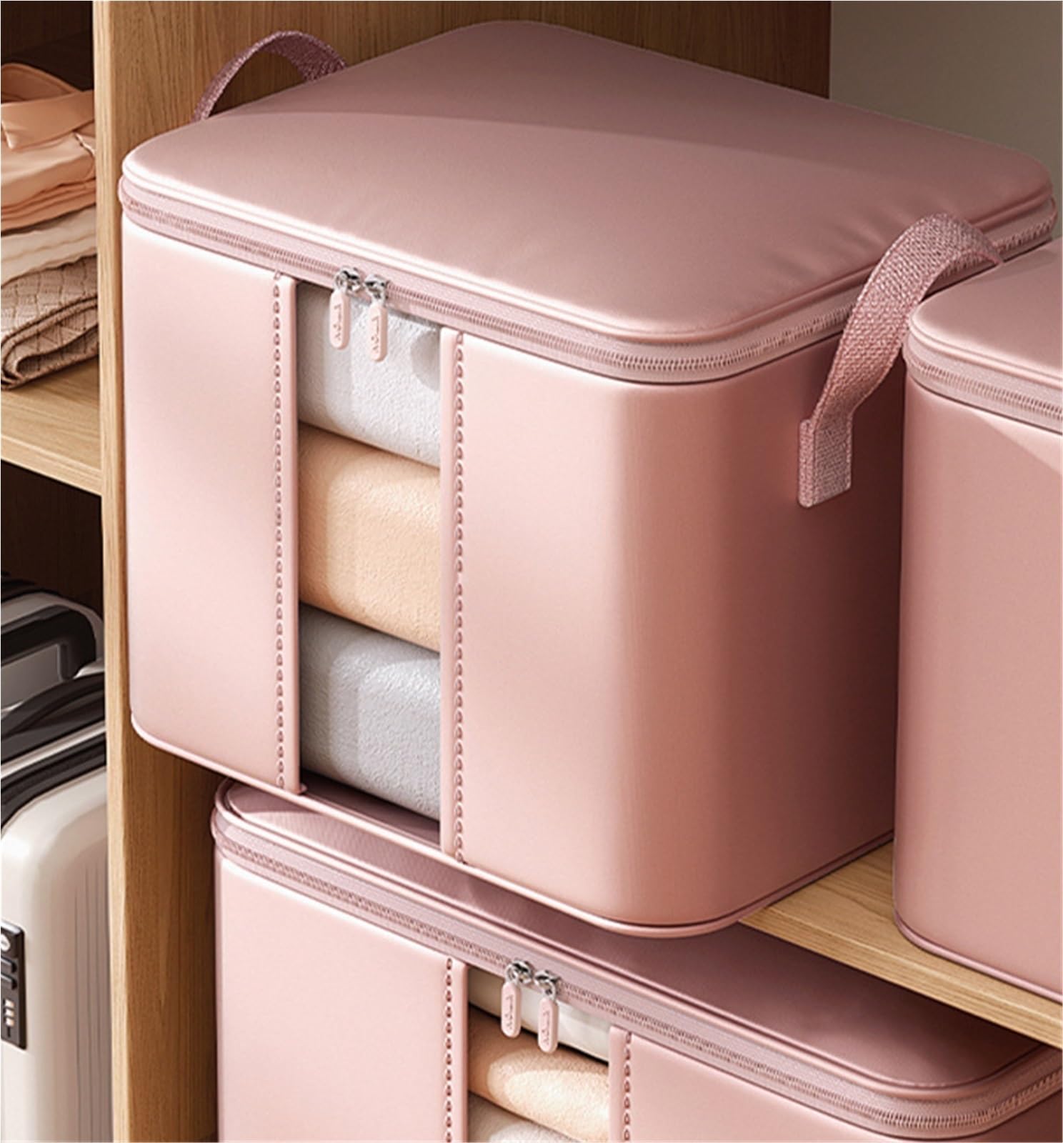 Organizer Armadio Scatole per Armadio La Borsa Portaoggetti con Cerniera È Adatta for Trapunte, Piumini, Cuscini, Coperte, Guardaroba Scatola Porta Oggetti Contenitori Vestiti(Pink,46cm)