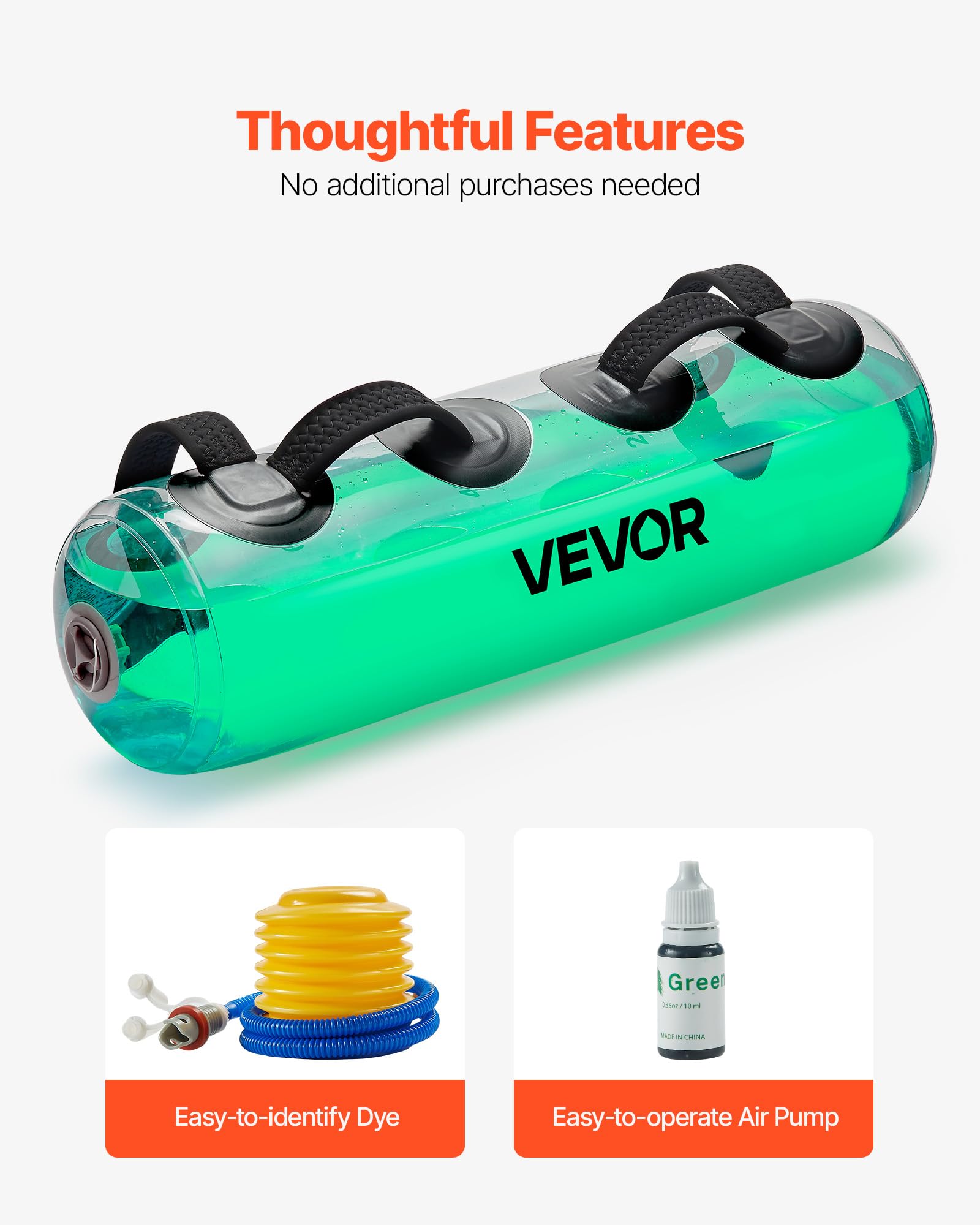 VEVOR Water Weights Aqua Bag Grand sac d'eau pour l'entraînement, équipement d'exercice de stabilité portable réglable et de fitness pour tout le corps, pour entraînement de force et d'équilibre