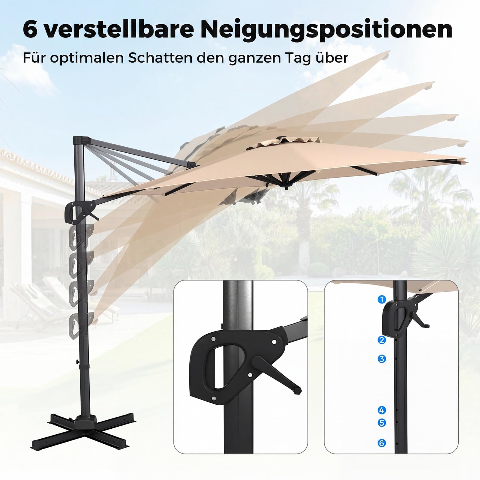 COSTWAY Sonnenschirm Alu 300 x 300 cm, Ampelschirm mit Kurbel, 360° drehbar, Neigungswinkel stufenlos verstellbar, großer Gartenschirm, Terrassenschirm, Marktschirm für Garten, Terrasse (Beige)