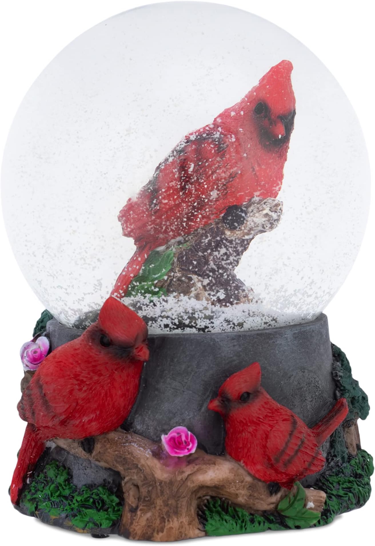 Spring Blossom Cardinal Birds 100MM Sturdy Wind Up Musical Glitter Water Snow Globe Figurine Decoration Plays Tune Wonderful World