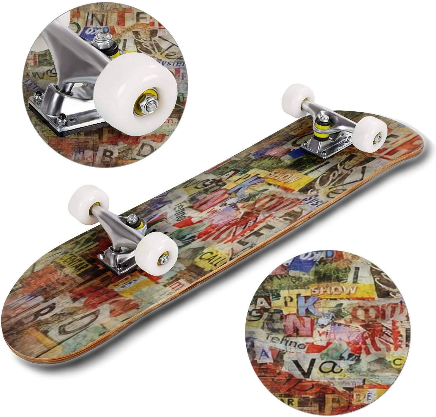 Grunge Colorful Background Skateboard 31"x8" Double-Warped Skateboards Outdoor Street Sports Skateboard for Beginners Professionals Cool Adult Teen Gifts Color3 Color image 5 of 6 B087R6DZG9