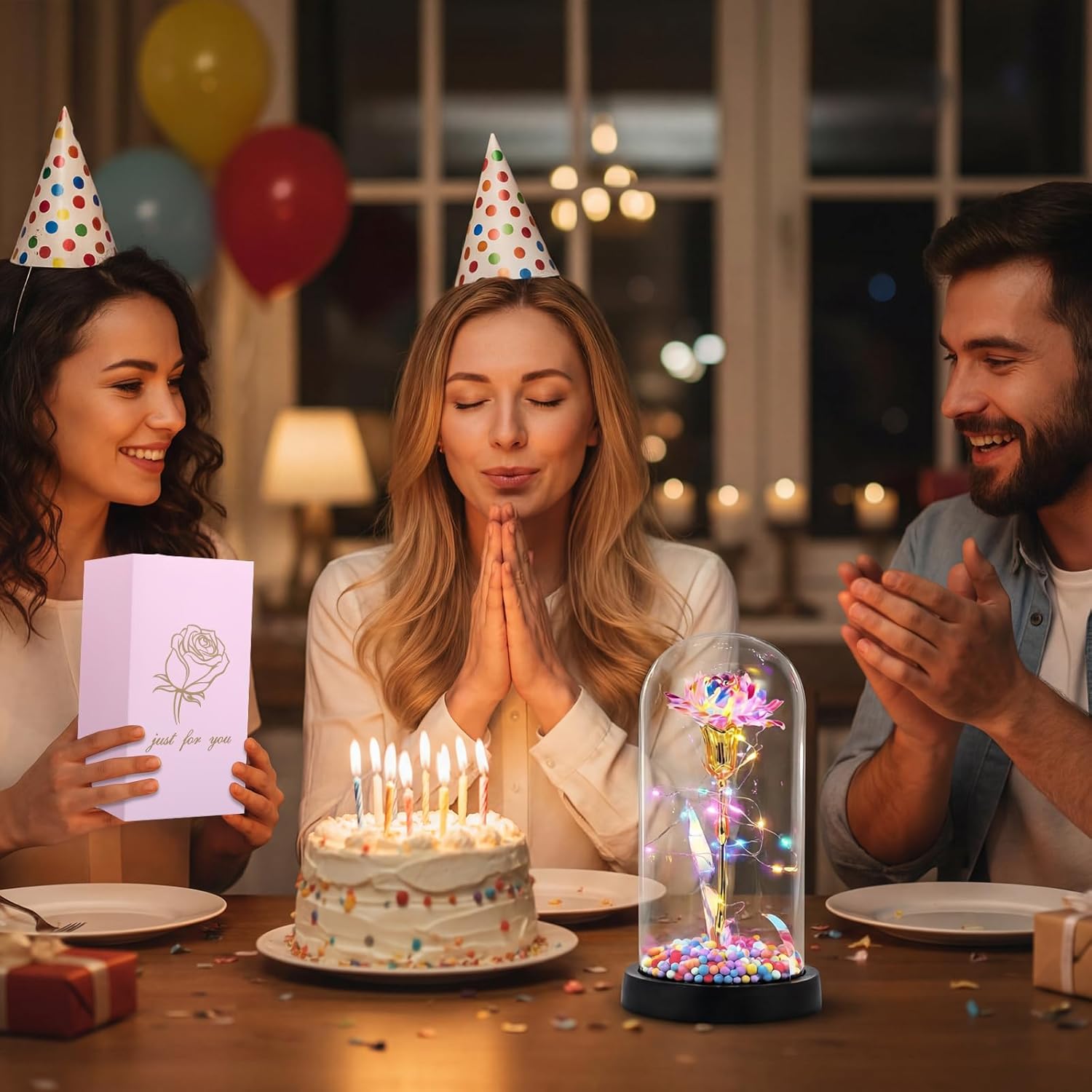 Thenshop Forever Carnations Flowers, Eternal Carnation in Glass Dome, Light up Preserved Artificial Flowers Table Decor Centerpieces for Mom Grandma Wife Her Women Birthday Christmas