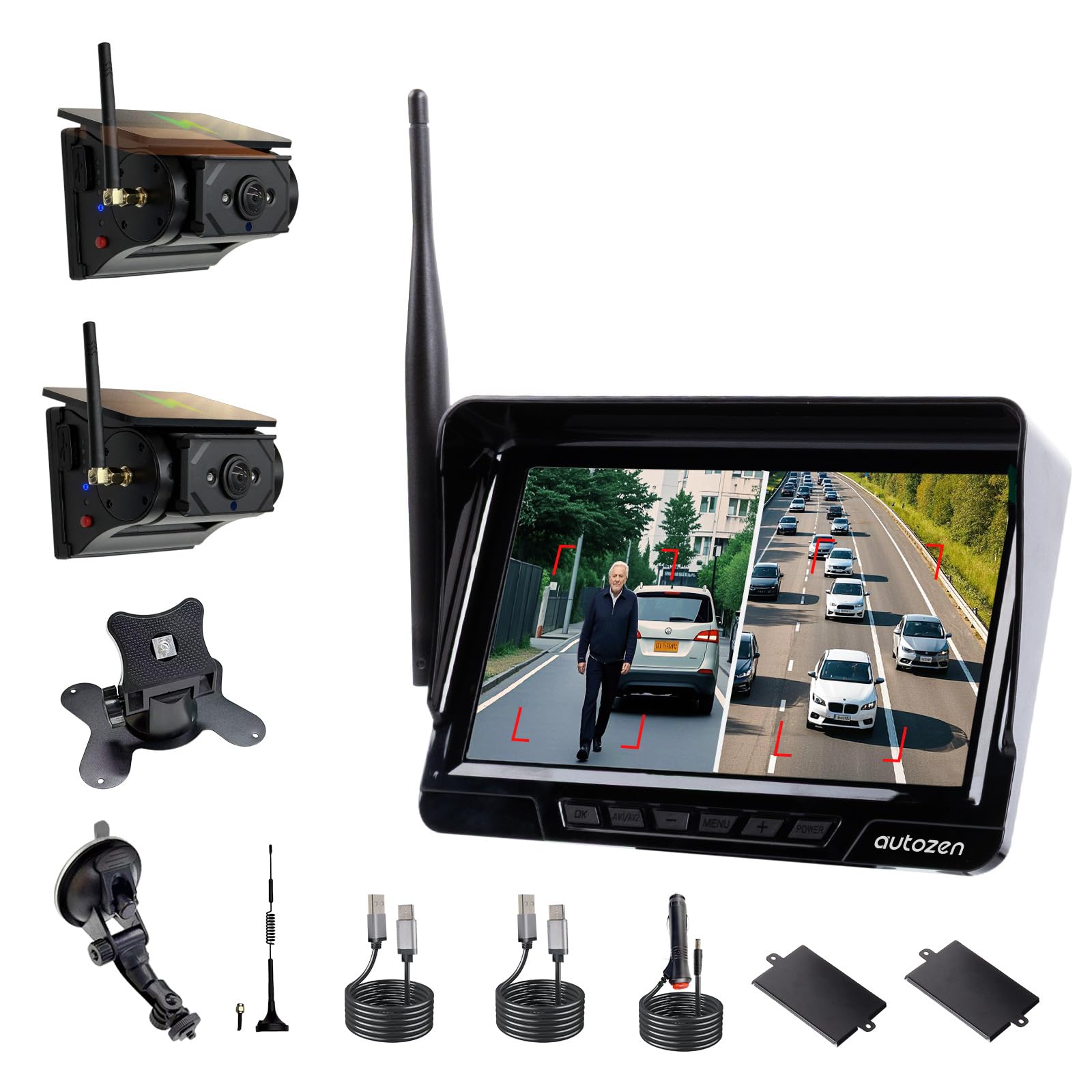 2 Magnetic Solar Wireless Backup Camera Kit With 7" HD Monitor – For Trucks, RVs, Trailers (Night Vision, Motion Alert)