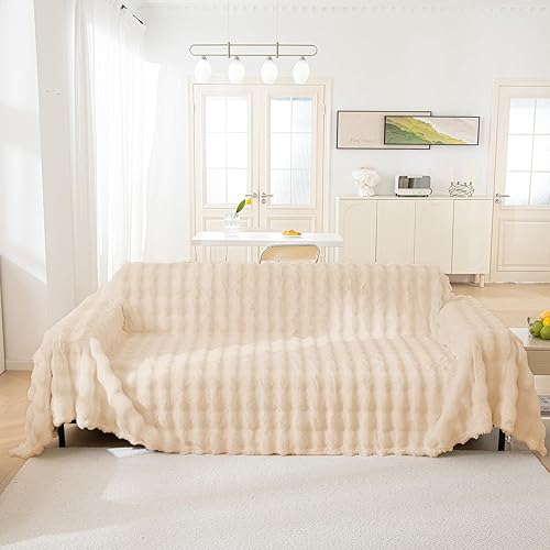 Miniatura 9 de AMWAN Funda de sofá de piel sintética de conejo ultra suave para sofá, cama, larga, gruesa, cálida, esponjosa, para perros, gatos, niños, manta