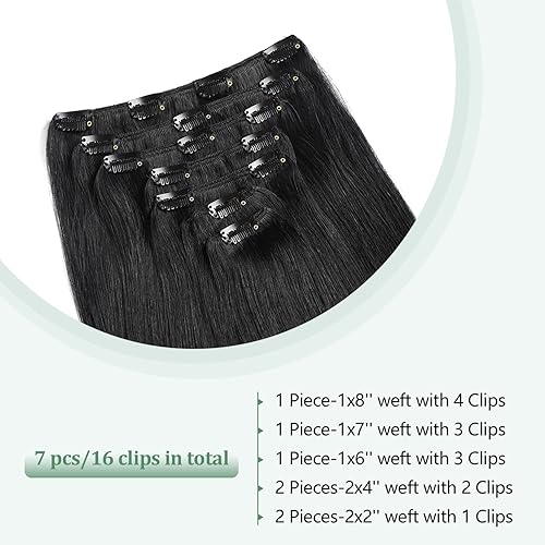 Miniatura 3 de Extensiones de cabello humano Remy liso con clip, extensiones de cabello humano color marrón oscuro, extensiones de cabello humano natural de doble