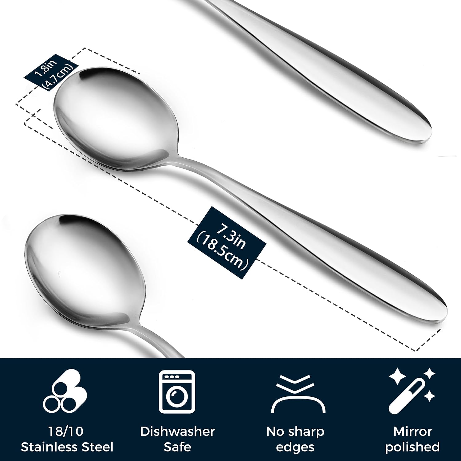 18/10 Stainless Steel Soup Spoons, 7.3-in Deep Heavy Weight Round Soup Thick Spoons, Suitable for Cereal Bouillon Milk Soup Hot Chocolate Dinner Guest, Pack of 8