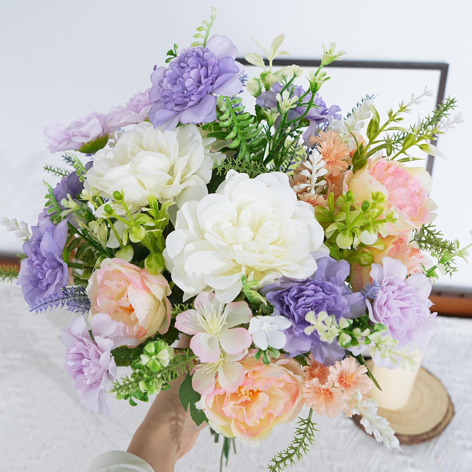 Lavande Séchée Veryhome 4 Bouquet De Fleurs Artificielles Pivoines Soie Bouquet Fleurs Séchées