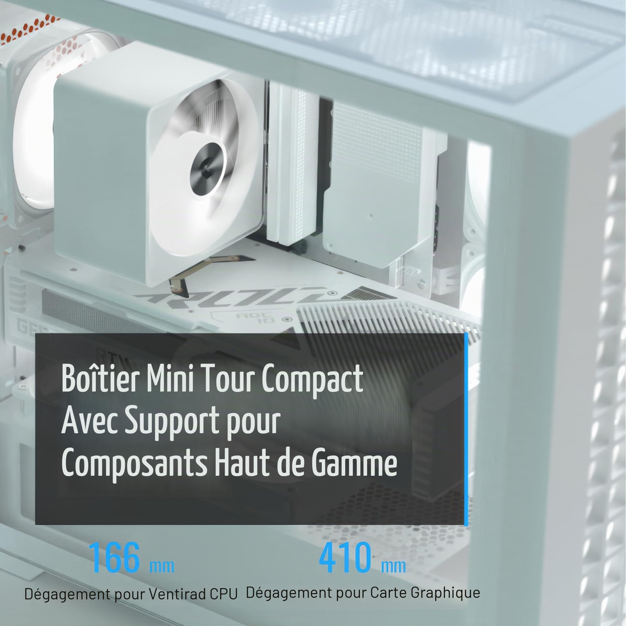 AeroCool Mini boîtier tour D302A, support de radiateur de 360 mm, 11 emplacements pour ventilateurs, carte graphique 410 mm, carte mère m-ATX/mini-ITX orientée vers l'arrière, USB Type-C, filtre