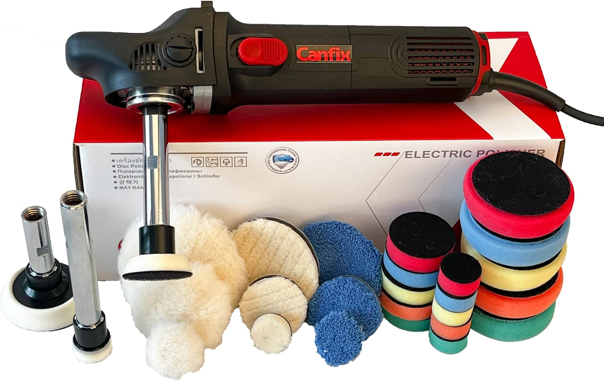 Mini Rotary Car Polisher Machine Buffing with Pads and M14 Extension Shafts