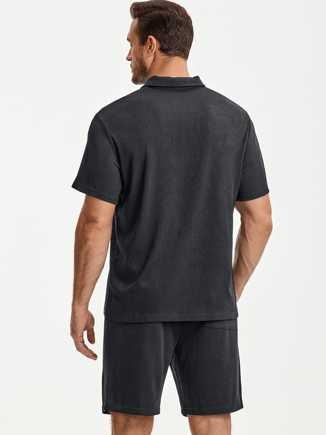 JMIERR Men's 2026 Casual 2 Pieces Outfits Knit Textured Short Sleeve Polo Shirt And Shorts Summer Vacation Beach Set for Men - Image 6