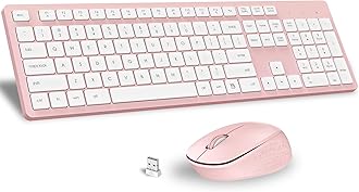 LeadsaiL Pink Wireless Keyboard and Mouse Combo, Full-Sized Ergonomic Computer Keyboard, 2.4GHz Cordless Keyboard Silent Mouse Set with 2-in-1 USB Receiver, 12 FN Shortcuts for Windows Laptop, PC/Mac