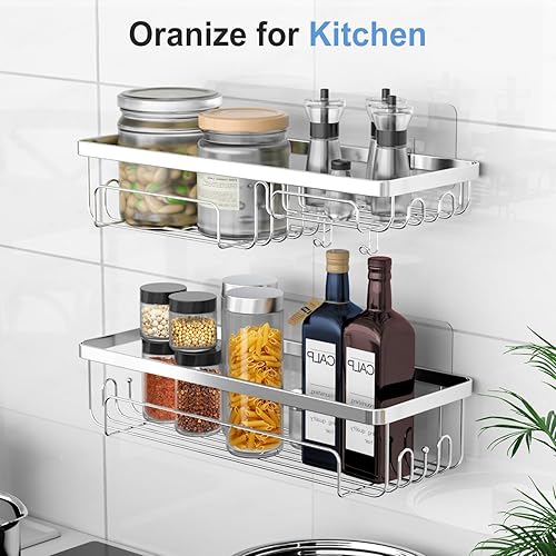 Miniatura 3 de Quapkatt Organizador de ducha adhesivo, SUS304, organizador de ducha de acero inoxidable, paquete de 2 unidades, organizadores de baño y