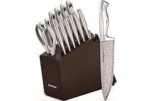 Astercook 15-Piece German Stainless Steel Knife Block Set with Built-in Sharpener
