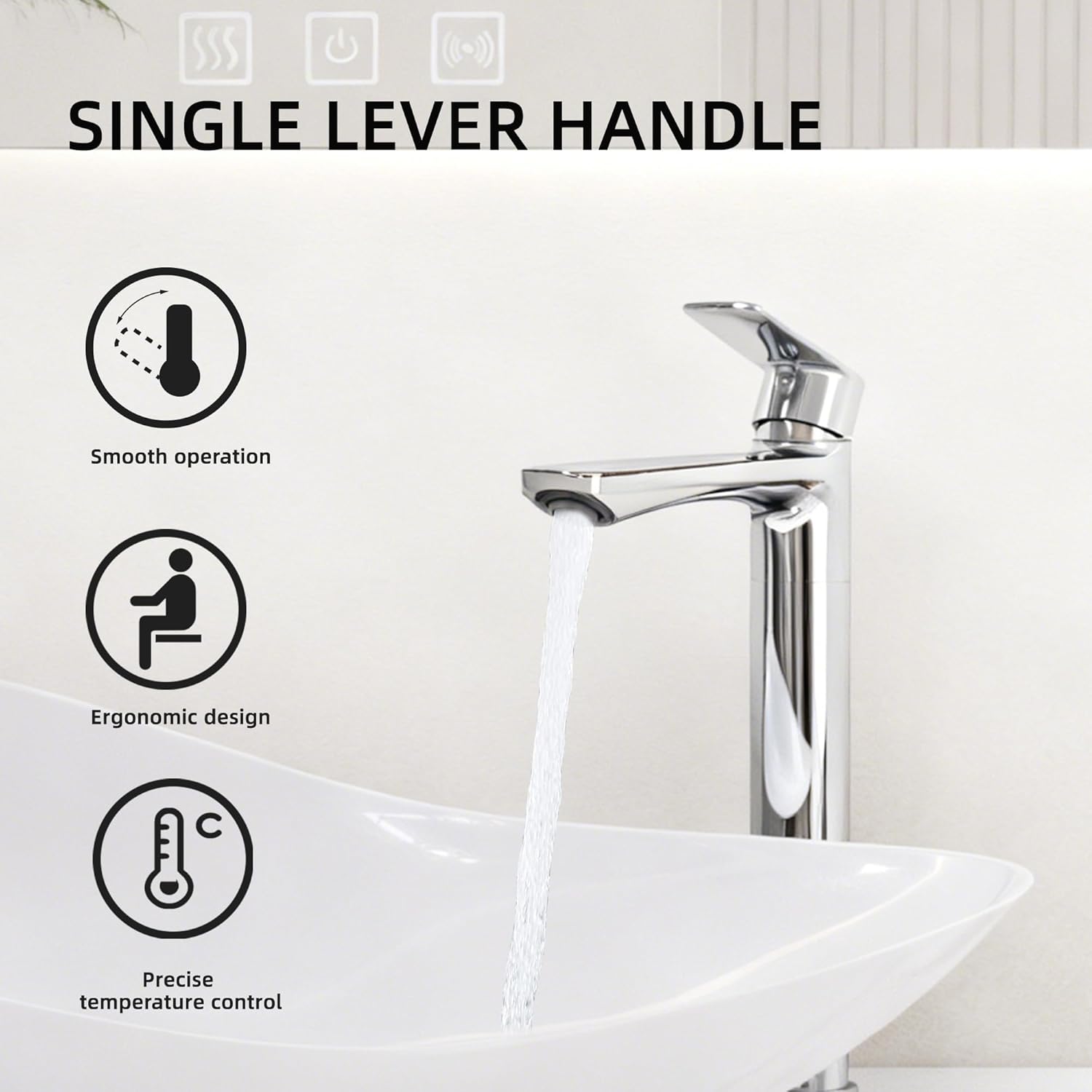 BELZ Polished Chrome Vessel Sink Faucet, 11.7" Tall Single Hole Bathroom Faucet for Above Counter Basin, Tool-Free Hand-Tighten Design, Mirror-Like Finish, Pre-Installed 24" Supply Lines