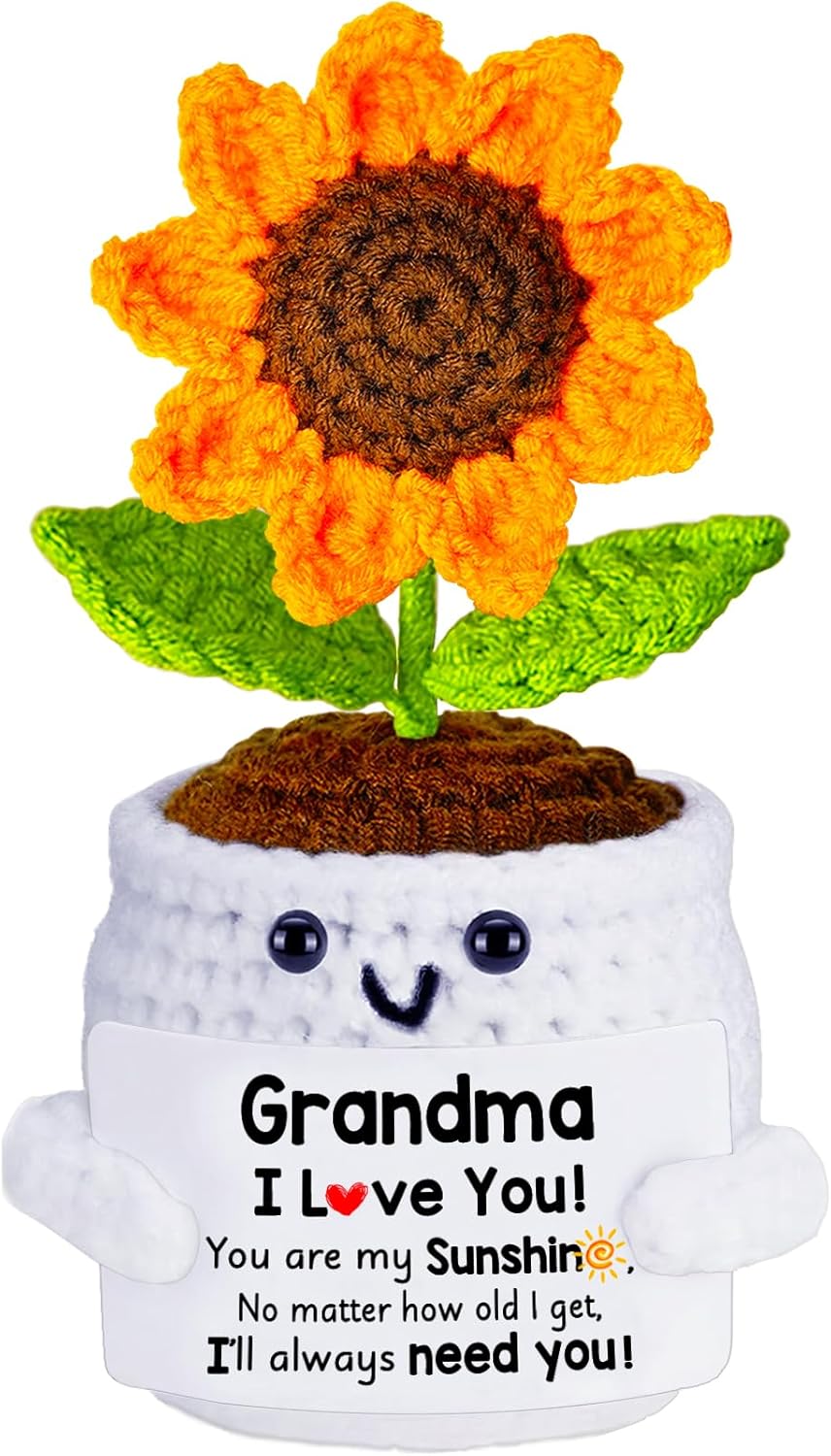 Valentines Day Gifts for Grandma, Grandma Birthday Gifts, Handmade Crochet Mini Sunflower Doll Romantic Valentine's Gift for Nana Grandmother GaGa, I Love You Mothers Day Easter for Gigi