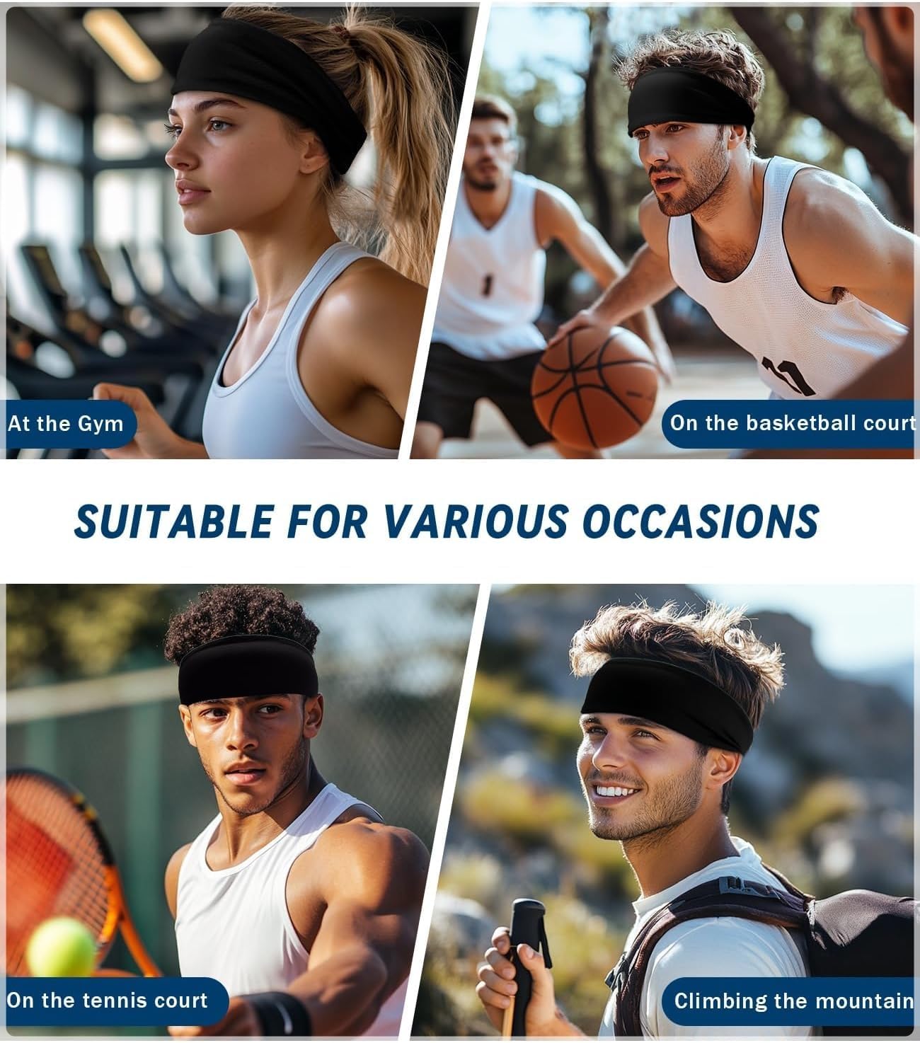 Sweat Headbands for Men,6 Pack Workout Sports Hairband for Gym, Ideal for Fitness,Running,Cycling,Hike - Image 6