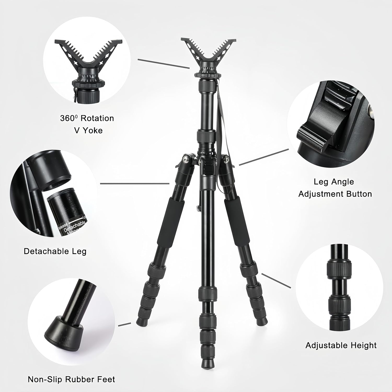 Rifle Tripod Shooting Stand, Adjustable Lightweight Shooting Tripod with 360° Rotatable V Yoke for Outdoors - Image 2
