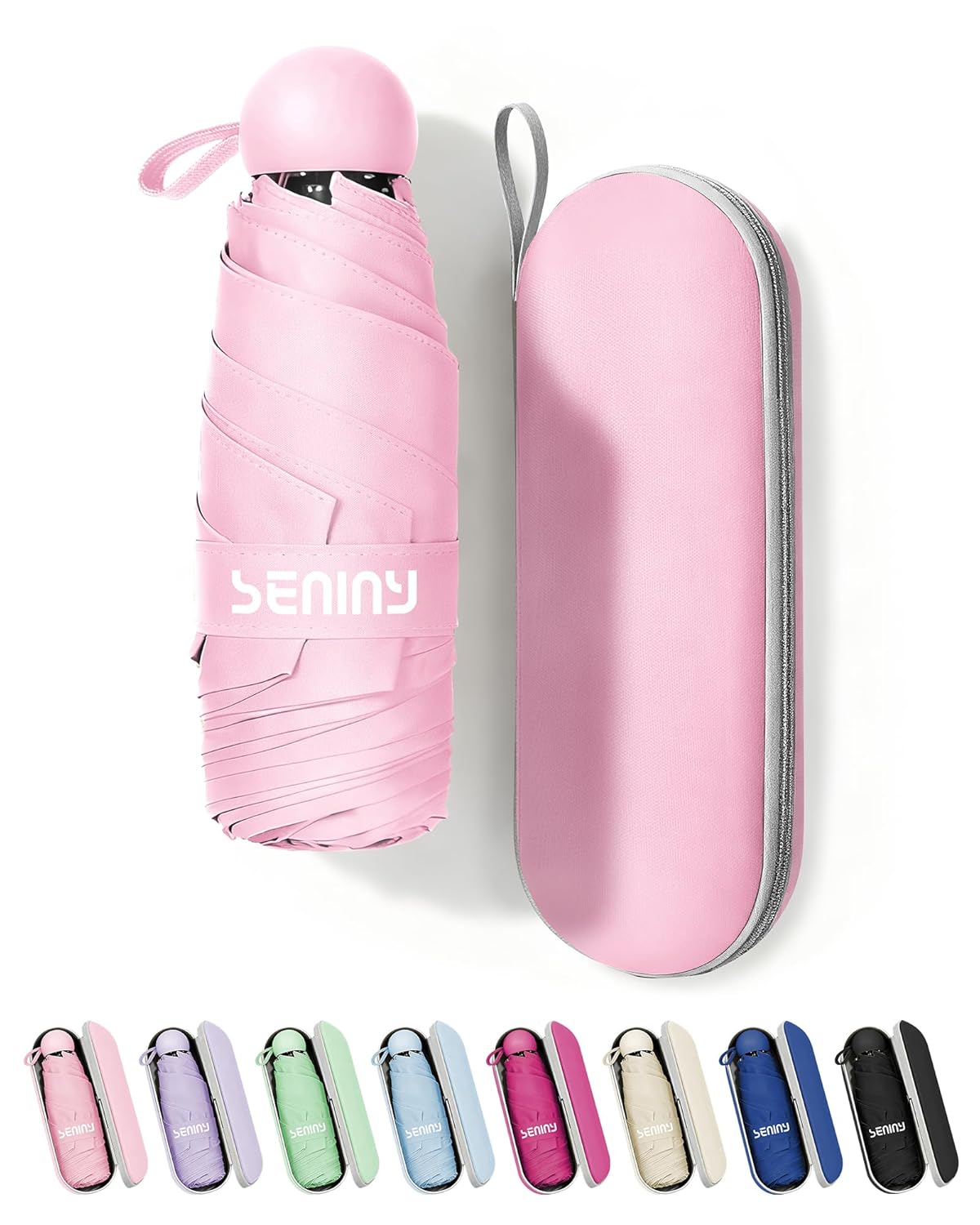 Seniny Mini Portable Travel Umbrella with Case - Compact Umbrellas for Rain Sun UV Protection for Backpack Pocket